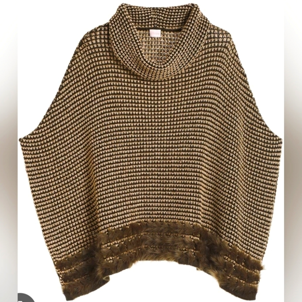 Josephine Faux-Fur Trim Poncho